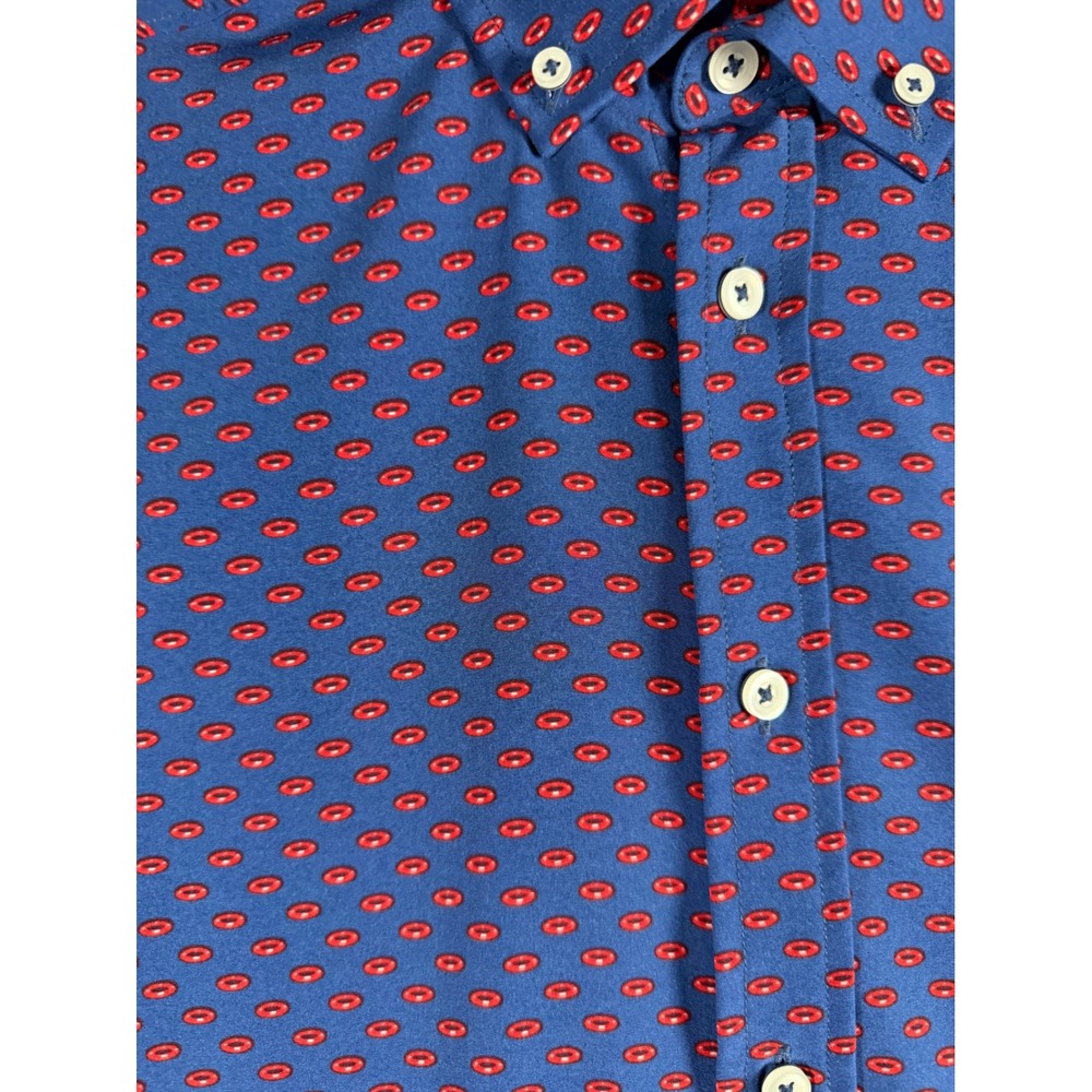 Report Collection Mens Blue Red Print Stretch Short Sleeve‎ Shirt sz L golf